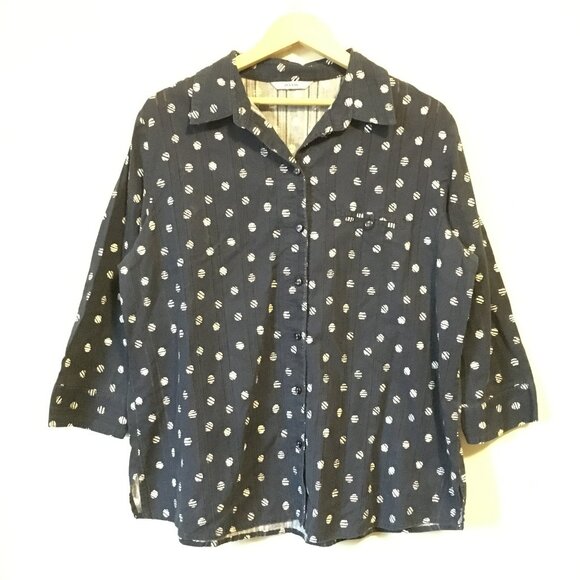 Alia 100% Cotton Navy Blue and White Broken Polka Dot Button Down Shirt - Picture 3 of 15